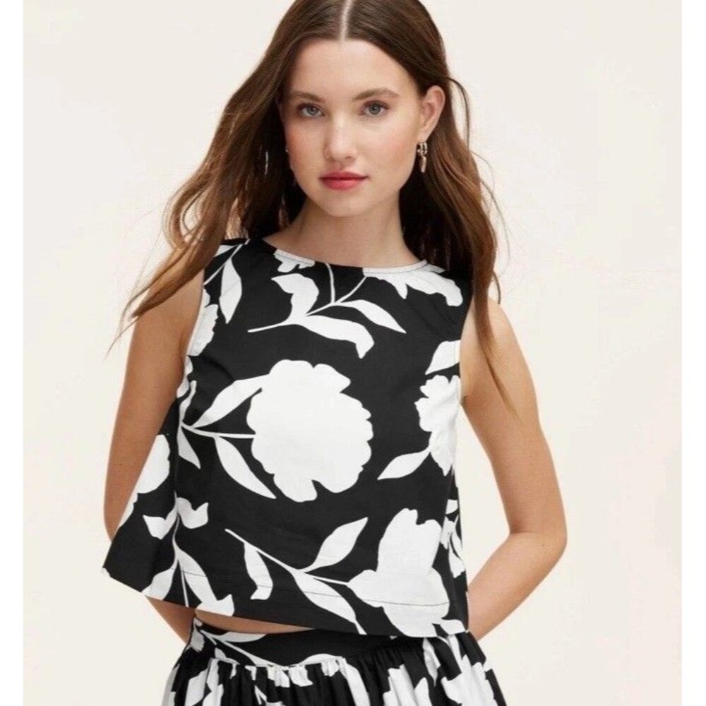 Kate Spade New York Women's Size Small Classic Rose Shell Tank Top Black/Cream